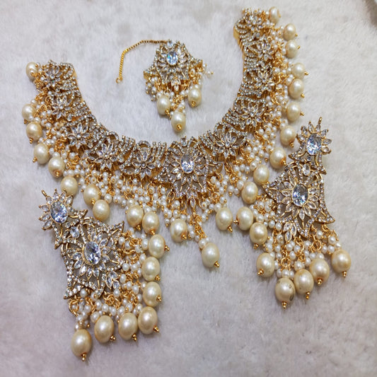 Gold Plated Pearl, Golden White Zircon & Micro Stone’s Work Designer Peacock Set